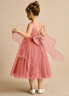 Azazie Pear Flower Girl Dresses Salmon Pink Ball-Gown Bow Tulle Dress image5