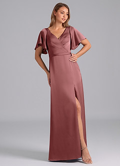 Azazie Ambrosia Bridesmaid Dresses Amethyst A-Line Pleated Stretch Satin Dress image4
