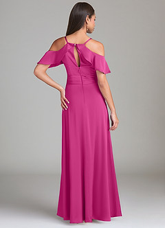 Azazie Dakota Bridesmaid Dresses Fuchsia A-Line Off the Shoulder Stretch Satin Dress image2