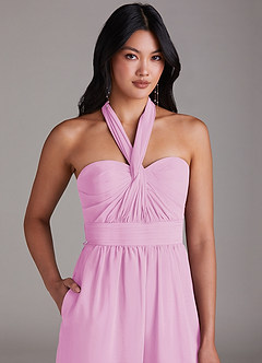 Azazie Lamara Bridesmaid Dresses Candy Pink Off the Shoulder Chiffon Convertible Jumpsuit image9