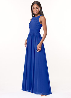 Azazie Harper Bridesmaid Dresses Royal Blue A-Line Pleated Chiffon Dress image3