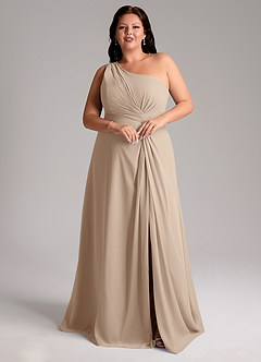 Azazie Brooke Brautjungfernkleider A-Linie One-Shoulder Chiffon Kleid Taupe image10