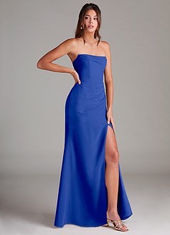 Azazie Leonis Robes de demoiselle d'honneur Robe Fourreau Convertible en Mousseline de soie Sans bretelle Bleu Roi image8