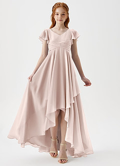 Azazie Caria Junior Rose Petal A-Line Pleated Chiffon Dress image6