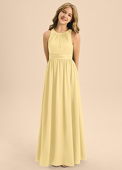 Azazie Jaylah Junior Butter A-Line Pleated Stretch Satin Dress image1