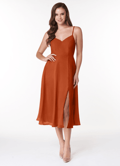 Azazie Clarissa Bridesmaid Dresses Burnt Orange A-Line V-Neck Chiffon Dress image1