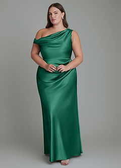 Azazie Emerson Bridesmaid Dresses Emerald Mermaid Off the Shoulder Metallic Satin Dress image8