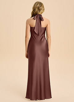 Azazie Chickie Junior Espresso Sheath Pleated Stretch Satin Dress image2