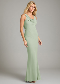 Azazie Rylina Vestidos de damas de honor Vestido de Salvia Polvorienta de Gasa de Corte Sirena con Plisado image5