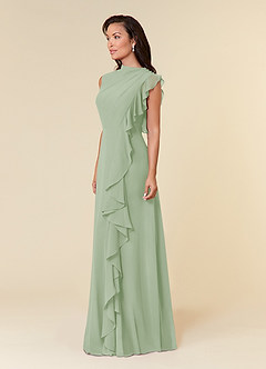 Azazie Narine Abiti per la Madre della Sposa Abito A-Line in Chiffon con Scollo Alto a Pieghe Verde Salvia image2