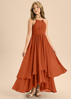 Azazie Elliora Junior A-Linie Plissee Chiffon Kleid Gebranntes Orange image3