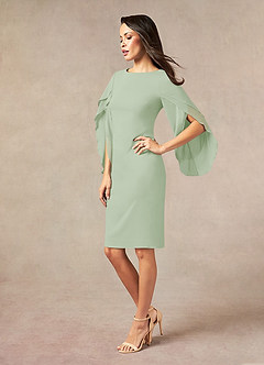 Azazie Carter Abiti per la Madre della Sposa Abito Tubino in Chiffon Elasticizzato Increspato Verde Salvia image2
