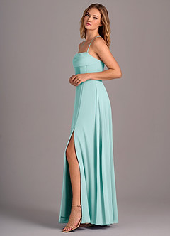 Azazie Carolyn Vestidos de damas de honor Vestido de Aqua de Gasa de Corte en A con Plisado image3