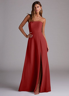 Azazie Wren Bridesmaid Dresses Rust A-Line Side Slit Chiffon Convertible Dress image3