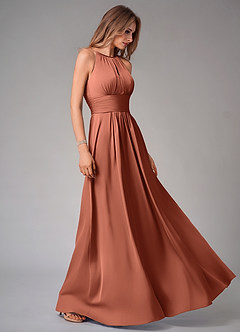 Azazie Bonnie Bridesmaid Dresses Clay A-Line Pleated Stretch Satin Dress image4