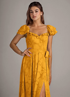 Azazie Aricella Brautjungfernkleider A-Linie Korsett Blumen-Burnout Kleid Butterscotch image6