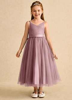 Azazie Patootie vestidos de niña de las flores Vestido de Rosa Polvorienta de Tul de Corte En A con Tirante Espagueti image1