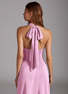 Azazie Myra Brautjungfernkleider A-Linie Hoher Kragen Stretch-Satin Kleid Bonbonrosa image3