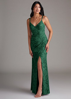 Azazie Leo Robes de demoiselle d'honneur Robe Fourreau en Blumen-Burnout Plissée Vert Foncé image3