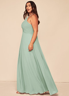 Azazie Ginger Bridesmaid Dresses Agave A-Line Halter Pleated Chiffon Dress image13