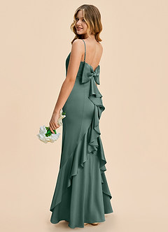 Azazie Lioren Junior Sea Moss Sheath Bow Stretch Satin Dress image3