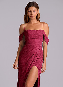 Azazie Johana Bridesmaid Dresses Burgundy Mermaid Off the Shoulder Floral Burnout Convertible Dress image2