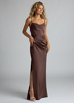 Azazie Mai Bridesmaid Dresses Ganache Sheath Pleated Stretch Satin Dress image3
