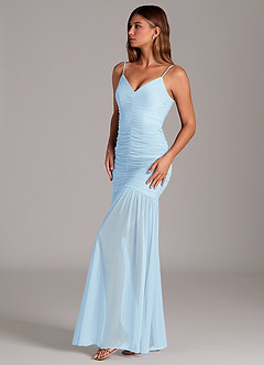 Azazie Aimie Vestidos de damas de honor Vestido de Azul Cielo de Malla de Corte Sirena image3