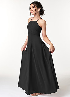 Azazie Ginger Junior Black A-Line Pleated Chiffon Dress image6