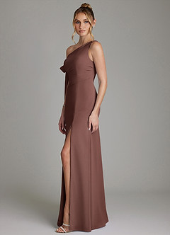 Azazie Aylin Bridesmaid Dresses Espresso Sheath Off the Shoulder Chiffon Dress image5