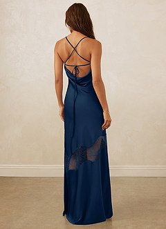 Christian Siriano Bridal for Azazie 1012 Bridesmaid Dresses Dark Navy Sheath Lace Stretch Satin Dress image7