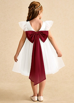 Azazie Munchkin Flower Girl Dresses Ivory Burgundy A-Line Bow Tulle Dress image1