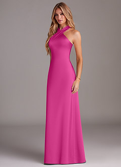 Azazie Doretta Robes de demoiselle d'honneur Robe Sirène en Satin extensible Plissée Fuchsia image4