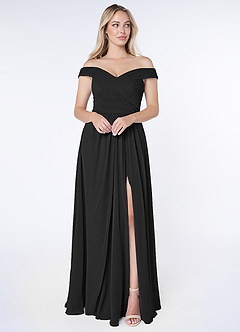 Azazie Audrianna Brautjungfernkleider Wandelbar A-Linie Schulterfrei gerafft Chiffon Kleid Schwarz image1