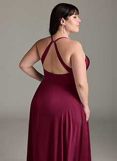 Azazie Davis Vestidos de damas de honor Vestido Borgoña de Satén Elástico de Línea A con Plisado image6