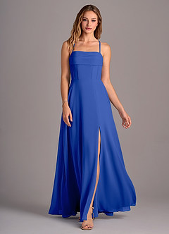 Azazie Carolyn Bridesmaid Dresses Royal Blue A-Line Pleated Chiffon Dress image4