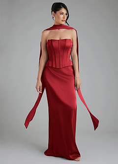 Azazie River Rochii de domnișoară de onoare Teacă Corset Satin elastic Lungime până la podea Rochie image9
