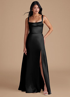 Azazie Hope Robes de demoiselle d'honneur Robe Trapèze en Satiné métallisé avec poches Noir image5