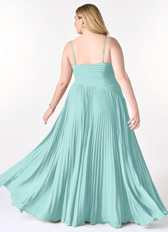 Azazie Vini Bridesmaid Dresses Aqua A-Line V-Neck Pleated Chiffon Dress image9