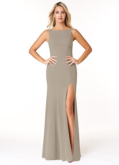 Azazie Rogue Bridesmaid Dresses Taupe Mermaid Scoop Side Slit Stretch Crepe Dress image1