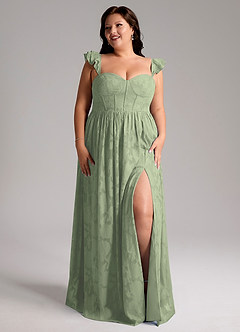 Azazie Denisse Bridesmaid Dresses Agave A-Line Ruched Floral Burnout Dress image9