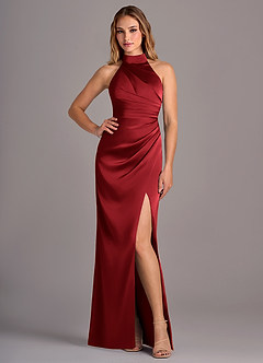 Azazie Jemma Robes de demoiselle d'honneur Robe Fourreau en Satin extensible Plissée Écarlate image4