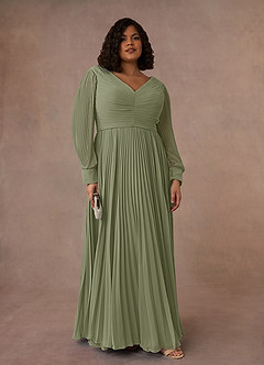 Azazie Zina Mother of the Bride Dresses Pistachio A-Line Pleated Chiffon Dress image7