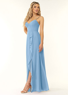 Azazie Naeem Brautjungfernkleider Eine Linie V-Hals Rüsche Chiffon Kleid Puderblau image3