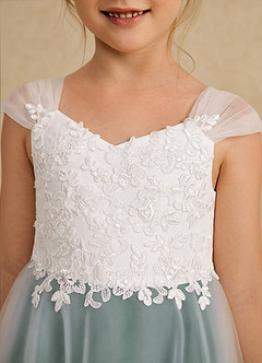 Azazie Momo Flower Girl Dresses Ivory Dark Green A-Line Lace Dress image6