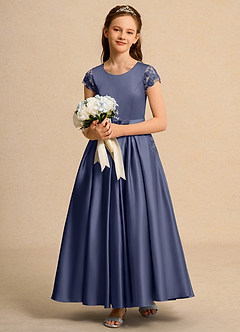 Azazie Bunny Girls Formal Robe Demoiselle D'honneur Fillette Robe Robe de bal en Dentelle Bleu Orageux image3