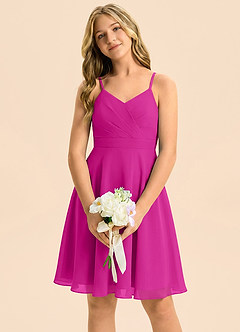 Azazie Avelina Junior Fuchsia A-Line Pleated Chiffon Dress image3