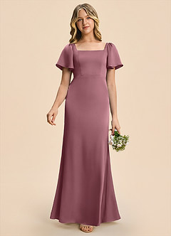 Azazie Chace Junior Desert Rose Sheath Stretch Satin Dress image1