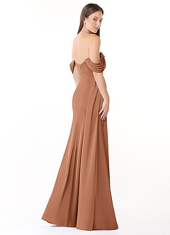 Azazie Amyra Bridesmaid Dresses Bronzer Sheath Off the Shoulder Stretch Satin Convertible Dress image6