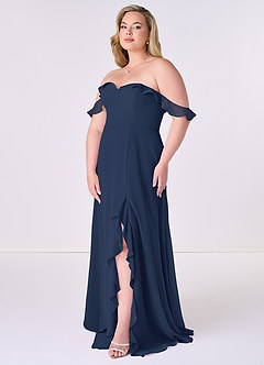 Barbie ♥ Azazie Jurken voor bruidsmeisjes Converteerbaar Jurk van Chiffon met A-Lijn Off the Shoulder Donkere Marine image9
